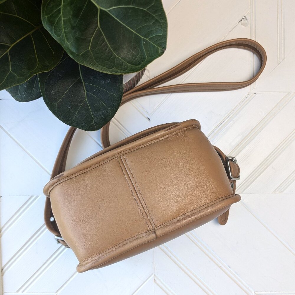 Camel Leather Small Flap Saddle Crossbody Bag - Picture 7 of 11